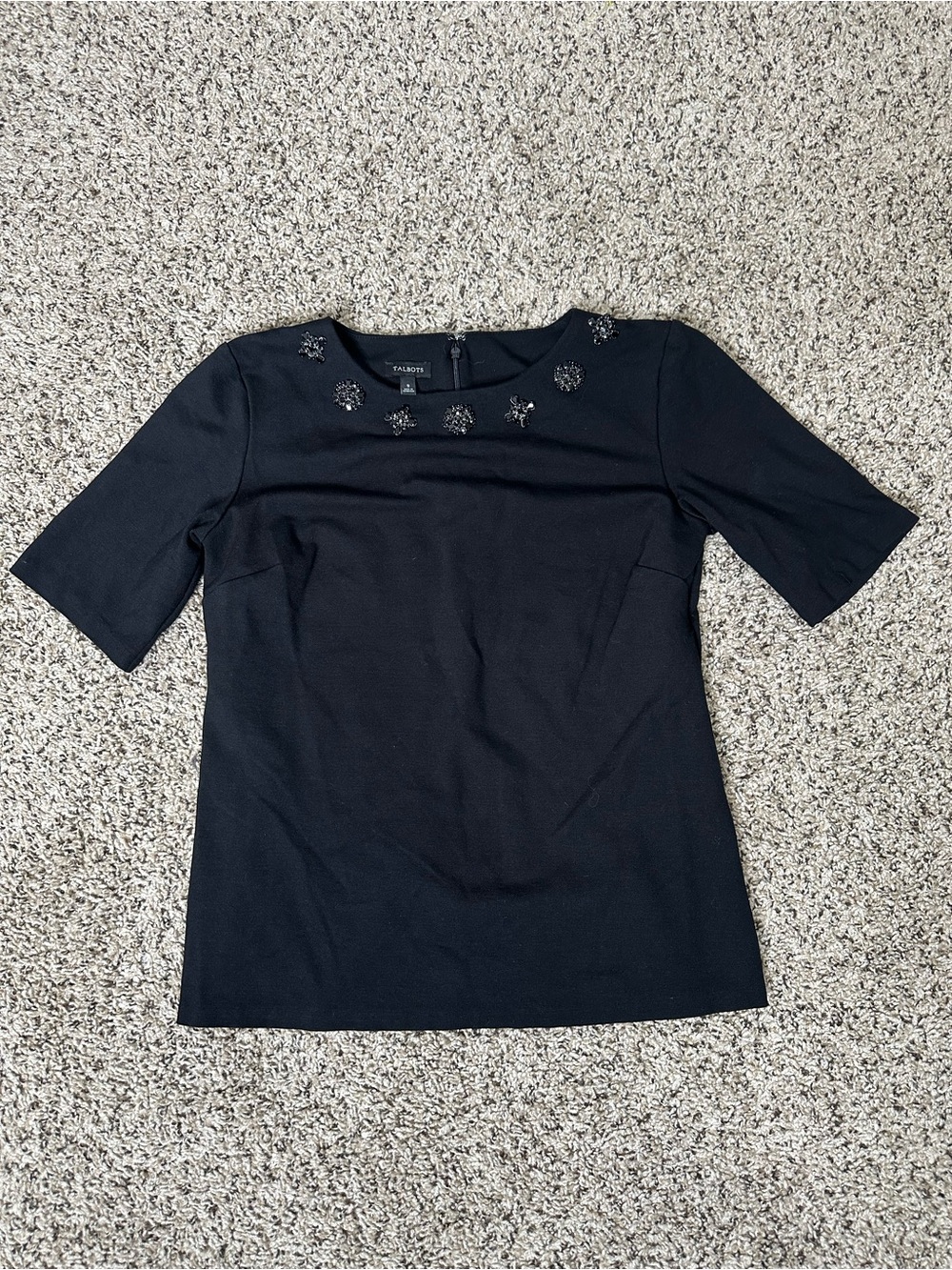Talbots Black Short-Sleeve Jewel-Neck Tee